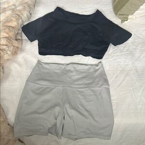 Yogalicious Black and Gray Bike Shorts Set